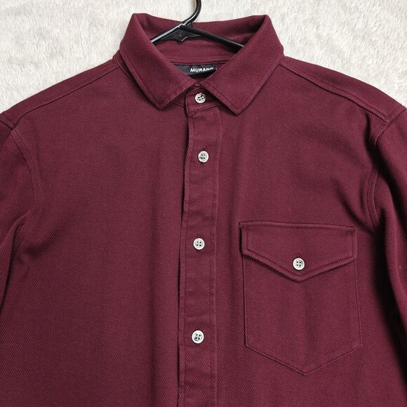 Murano Liquid Luxury Shirt Men's M Wine Red Slim Fit Thick Textured Retro - Picture 2 of 10